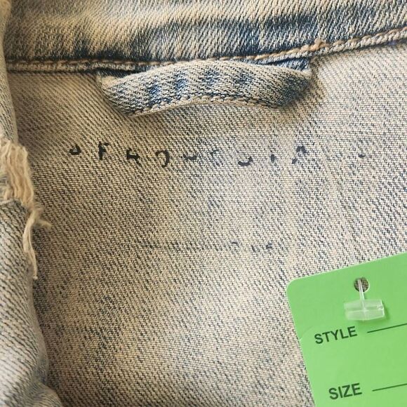 Aeropostale Upcycled Bleached and Distressed Denim Trucker Jacket, "Angel Wings" - Picture 10 of 11